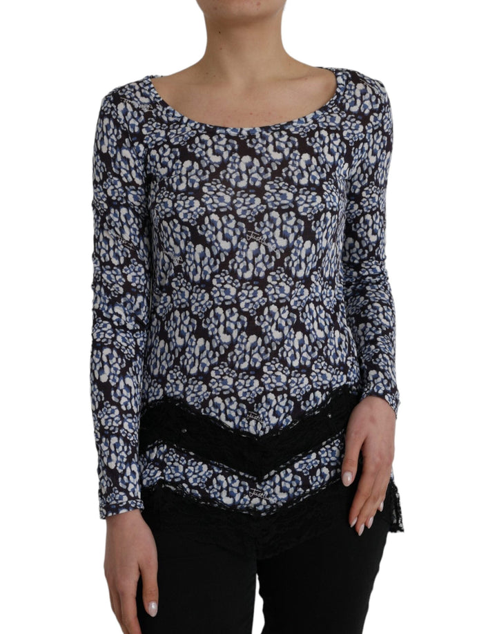Just Cavalli - Blue Floral Lace Long Sleeves Top Underwear Blouse
