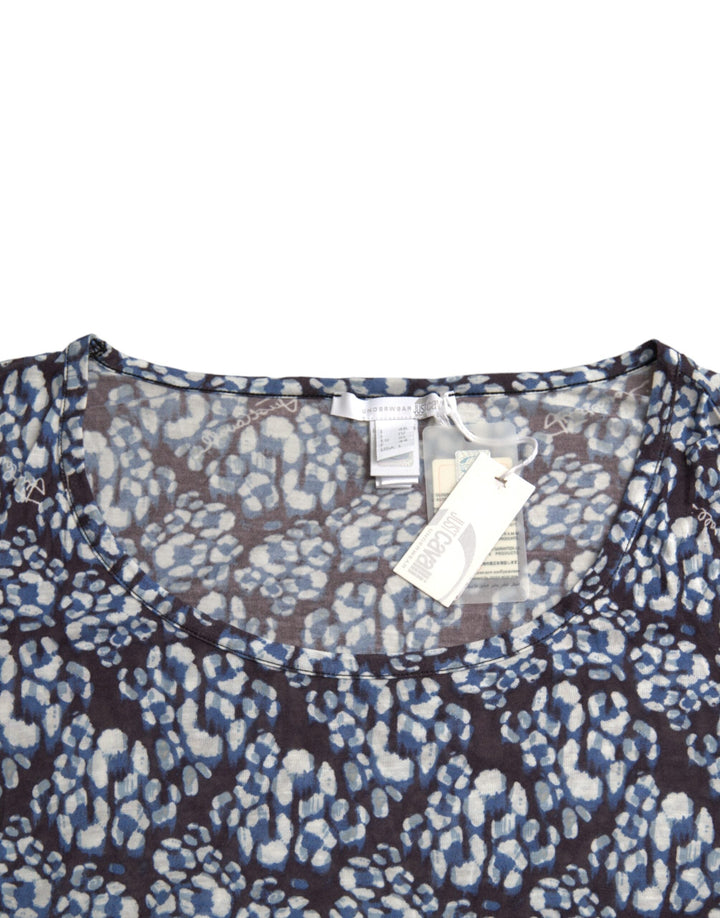 Just Cavalli - Blue Floral Lace Long Sleeves Top Underwear Blouse