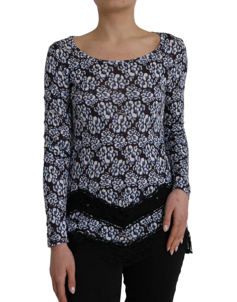 Just Cavalli - Blue Floral Lace Long Sleeves Top Underwear Blouse