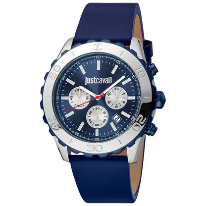 Just Cavalli Blue Leather Dress Watch
