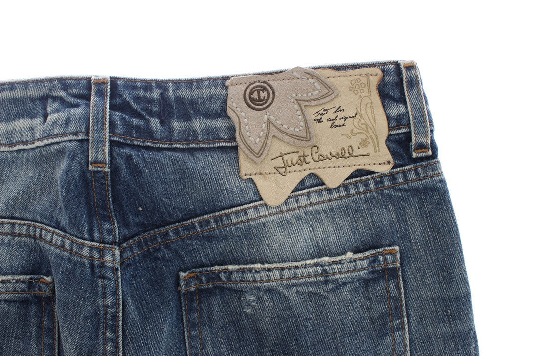 Cavalli Blue Wash Torn Cotton Straight Fit Jeans
