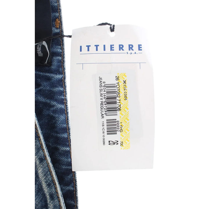 Cavalli Blue Wash Torn Cotton Straight Fit Jeans