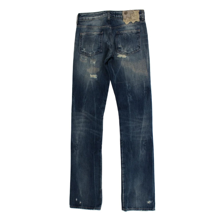 Cavalli Blue Wash Torn Cotton Straight Fit Jeans