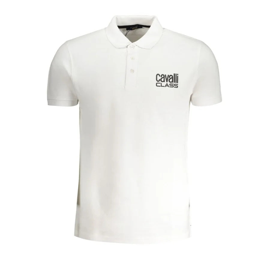 Cavalli Class ’Bianco Cotton Men’s Polo Shirt’