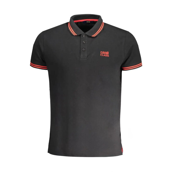 Cavalli Class Black Cotton Men Polo Shirt