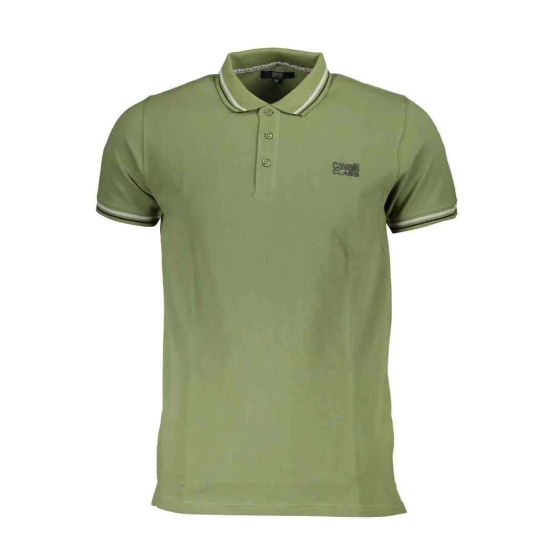 Cavalli Class Green Cotton Men Polo Shirt