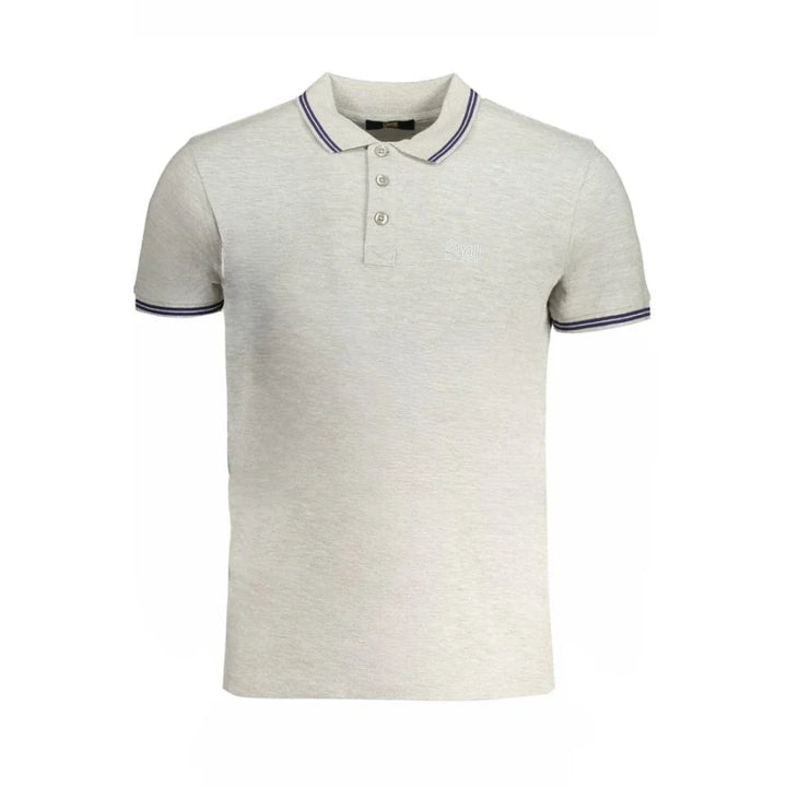 Cavalli Class Grigio Cotton Men Polo Shirt