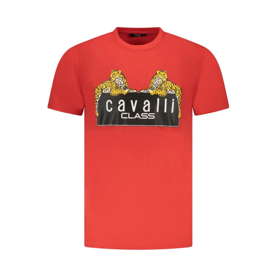 Cavalli Class Rosso Cotton Men T-Shirt