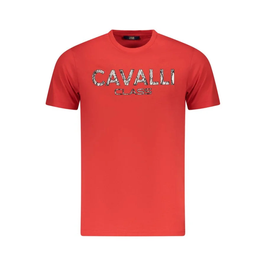 Cavalli Class Rosso Cotton Men T-Shirt