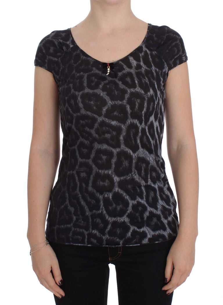 Cavalli - Gray Leopard Modal T-Shirt Blouse Top