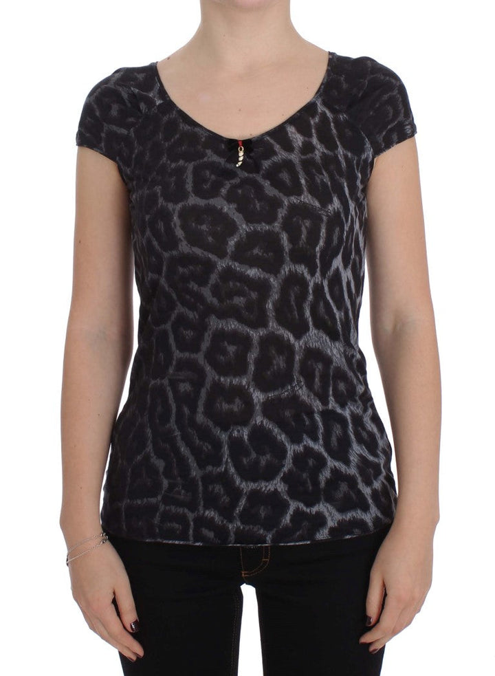 Cavalli - Gray Leopard Modal T-Shirt Blouse Top