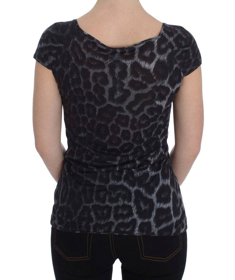 Cavalli - Gray Leopard Modal T-Shirt Blouse Top