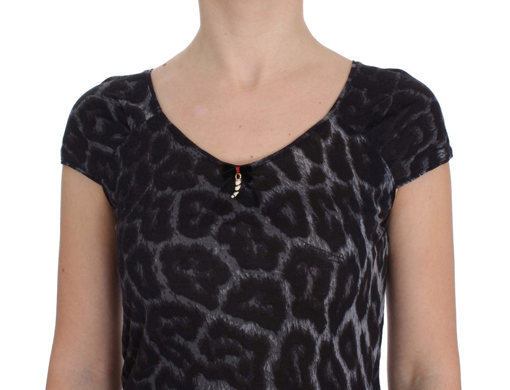 Cavalli - Gray Leopard Modal T-Shirt Blouse Top