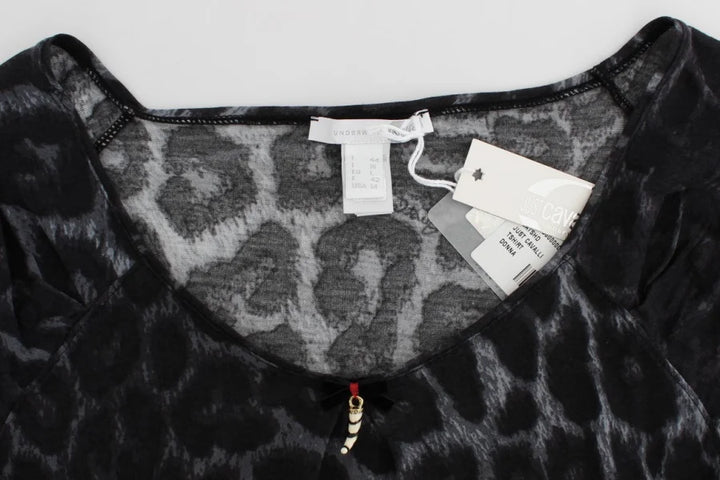 Cavalli Gray Leopard Modal T-Shirt Blouse Top