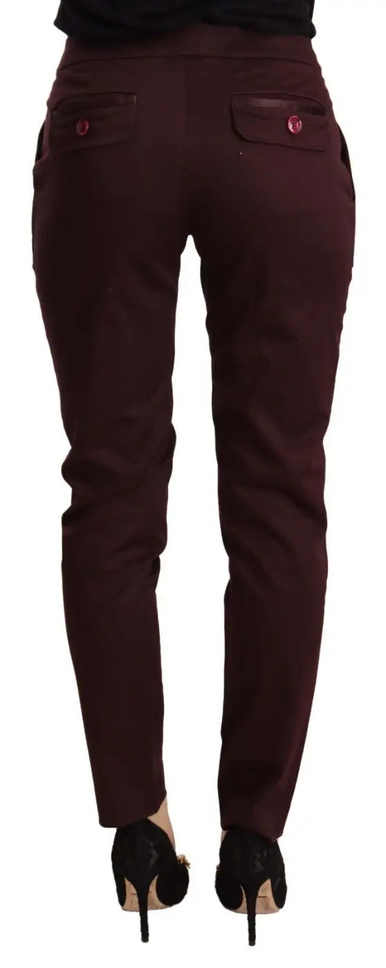 Just Cavalli Maroon Mid Waist Skinny Women Trouser Pants