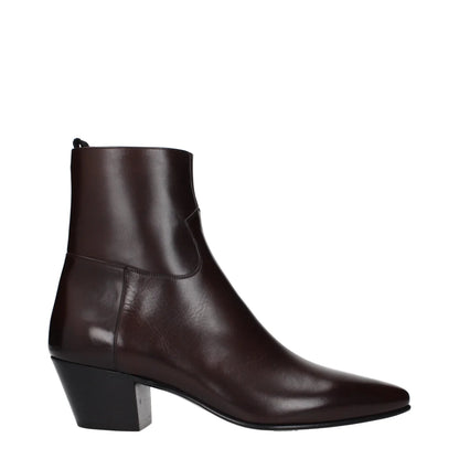 Celine Red Leather Ankle Boots with Vintage Effect