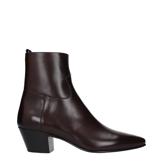 Celine Red Leather Ankle Boots with Vintage Effect