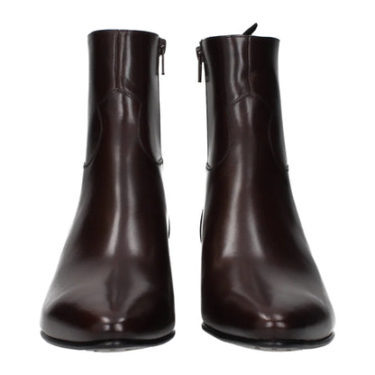 Celine Red Leather Ankle Boots with Vintage Effect