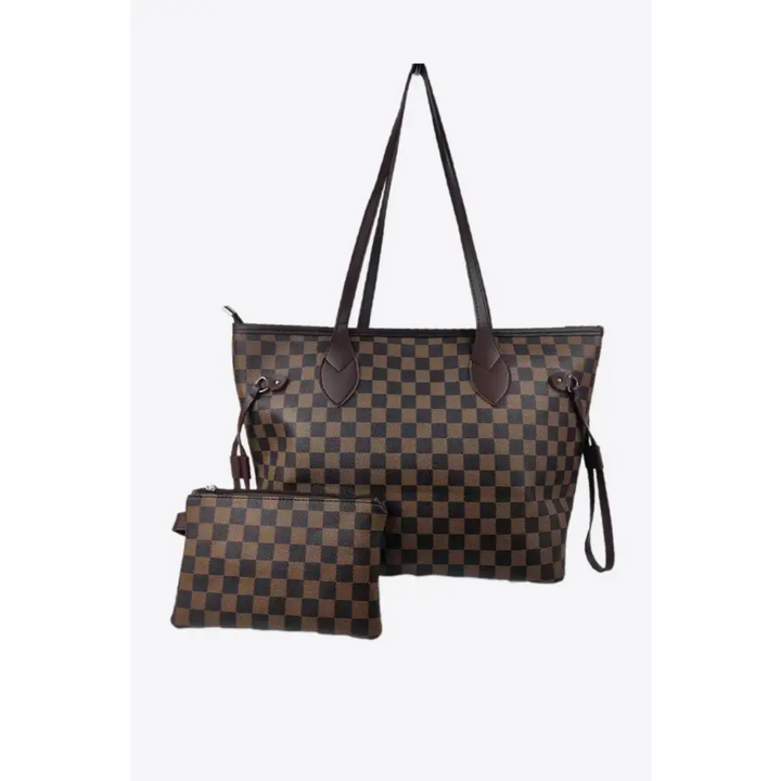 Stylish Checkered PVC Two Piece Bag Set Sleek Sophistication Bags Shoulder bags Trendsi
