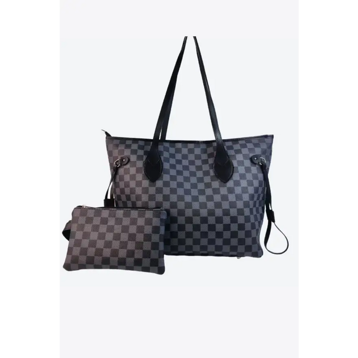 Stylish Checkered PVC Two Piece Bag Set Sleek Sophistication Bags Shoulder bags Trendsi
