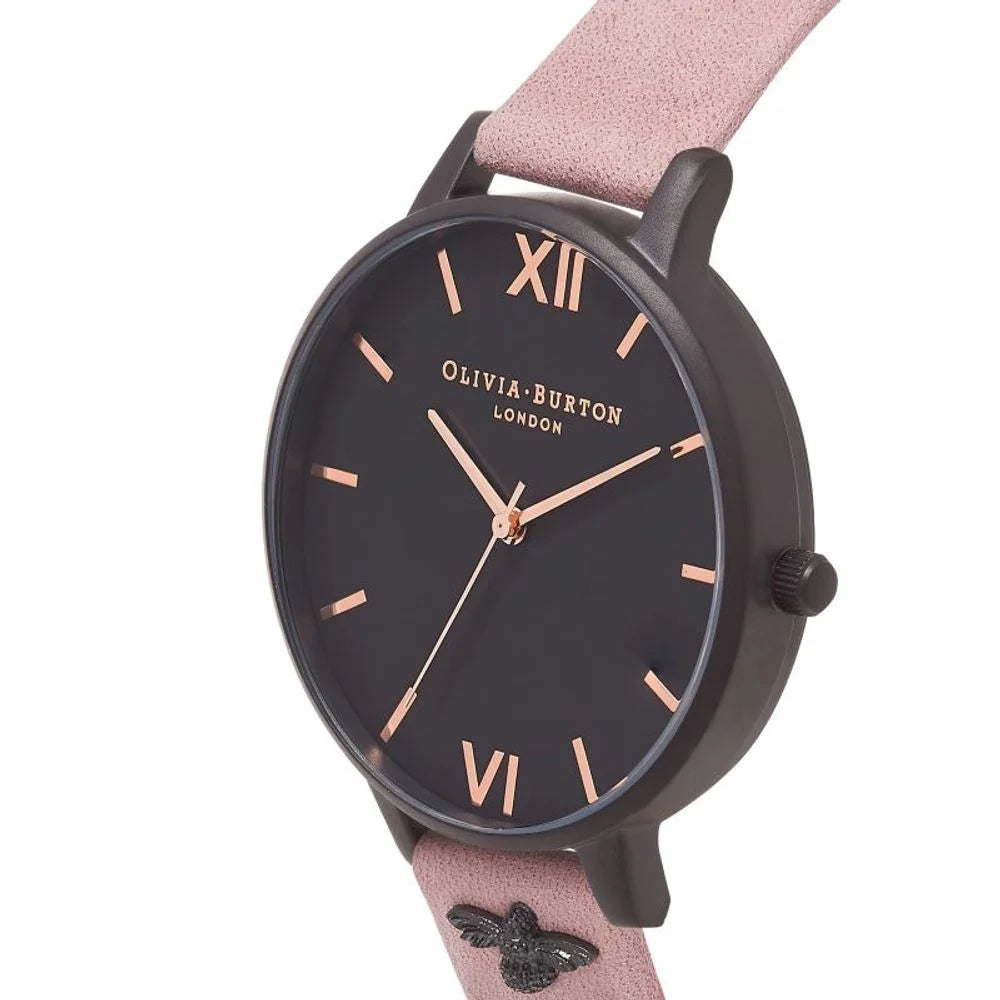 Chic Black and Pink Quartz Watch Stainless Steel Fashion Clothing Accessory Olivia Burton