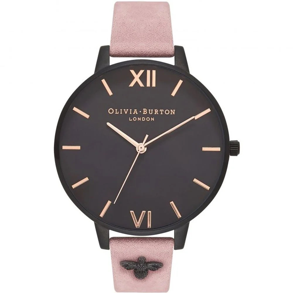 Chic Black and Pink Quartz Watch Stainless Steel Fashion Clothing Accessory Olivia Burton