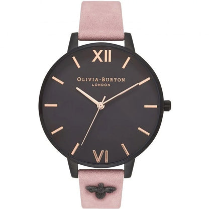 Chic Black and Pink Quartz Watch Stainless Steel Fashion Clothing Accessory Olivia Burton