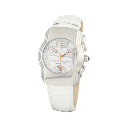 Chic Silver Steel Quartz Watch with White Leather for Fashion Clothing Chronotech
