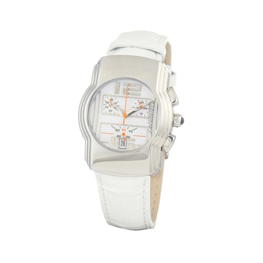 Chic Silver Steel Quartz Watch with White Leather for Fashion Clothing Chronotech