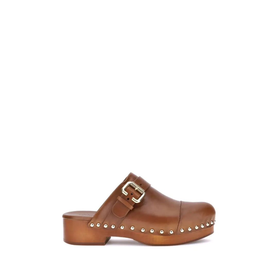 Chloé Brown Calf Leather Bos Taurus Clogs