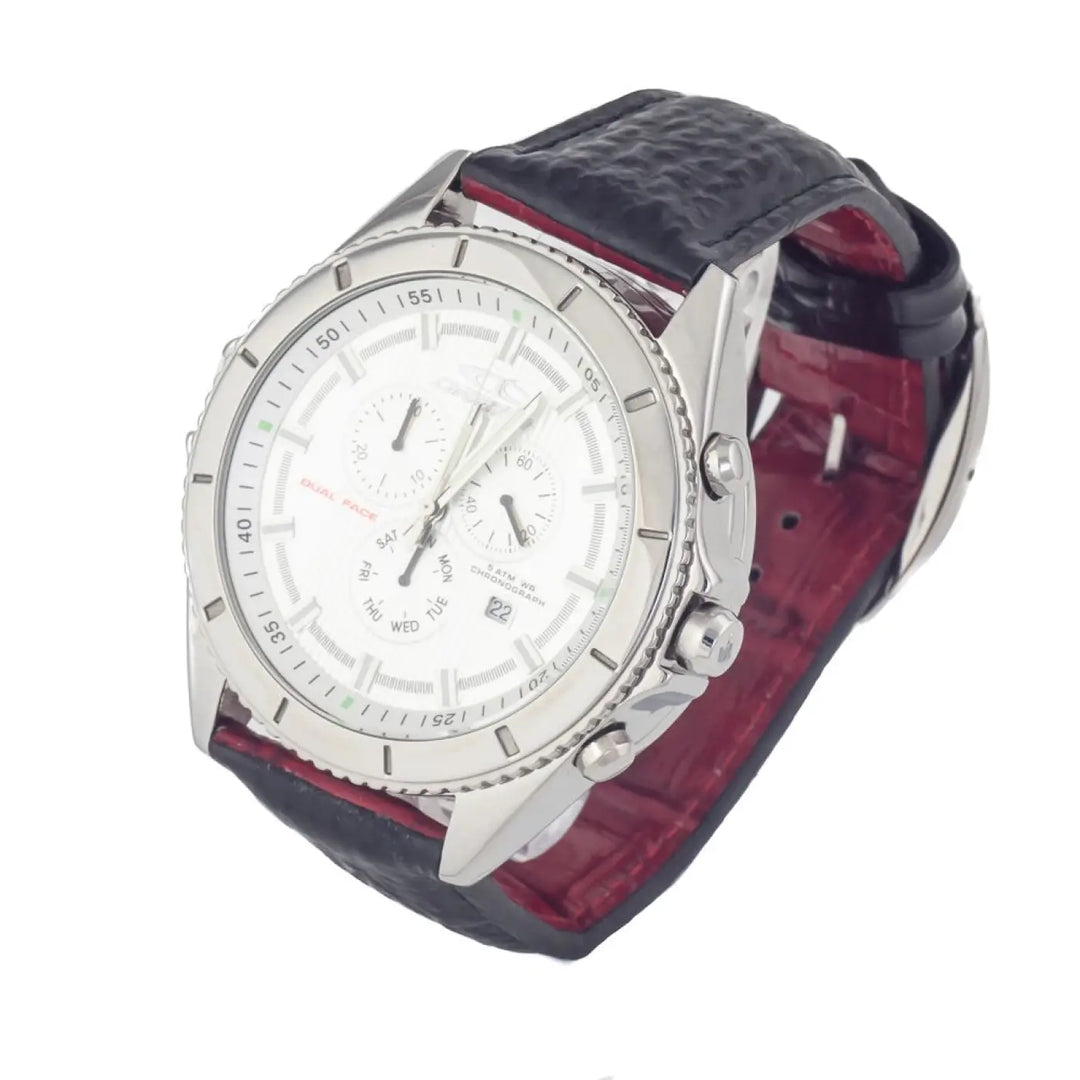 Chronotech Black Leather Dress Watch