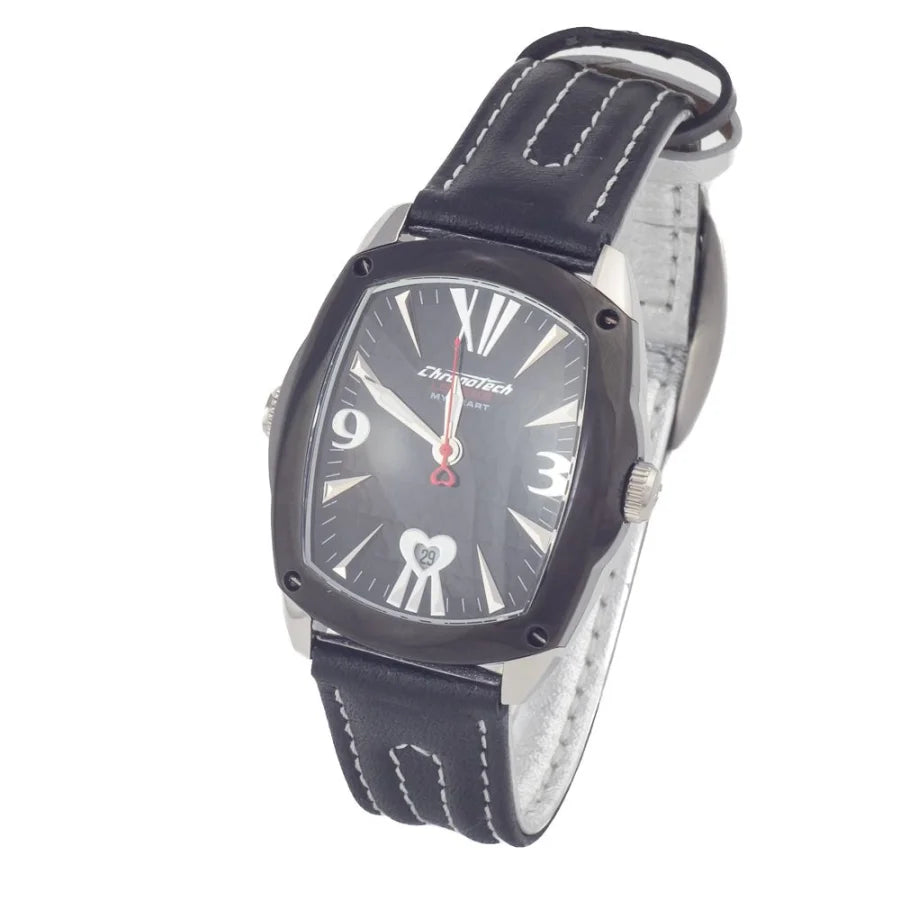 Chronotech Black Leather Dress Watch