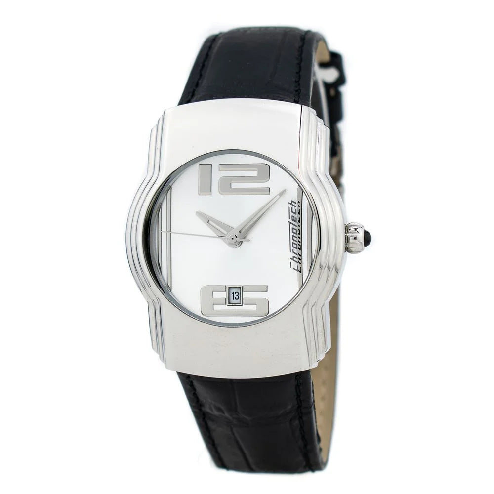 Chronotech Black Leather Dress Watch Silver Dial 38MM Water Resistant