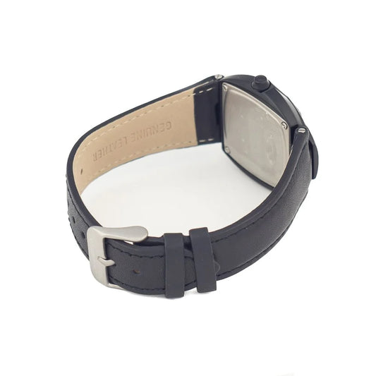 Chronotech Black Leather Dress Watch with Silver Dial and Steel Case