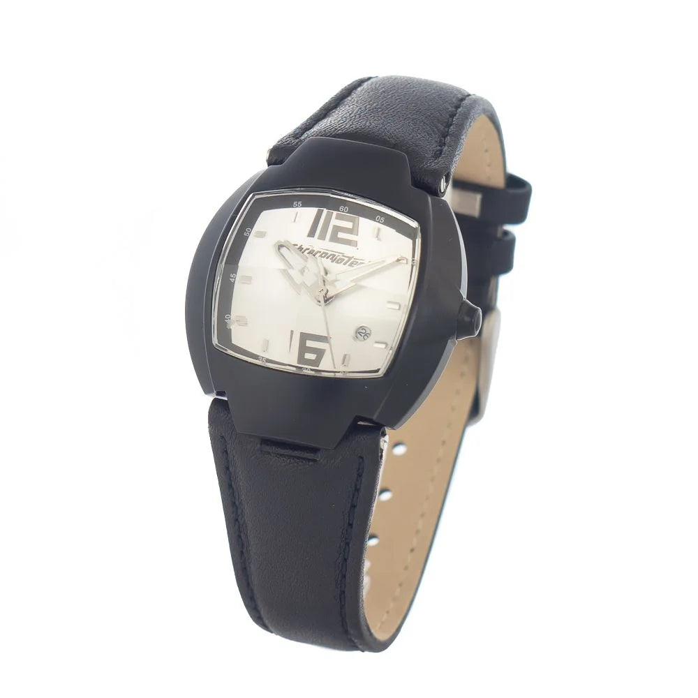 Chronotech Black Leather Dress Watch with Silver Dial and Steel Case