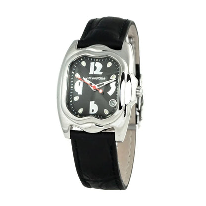 Chronotech Black Leather Dress Watch with Silver Stainless Steel Case