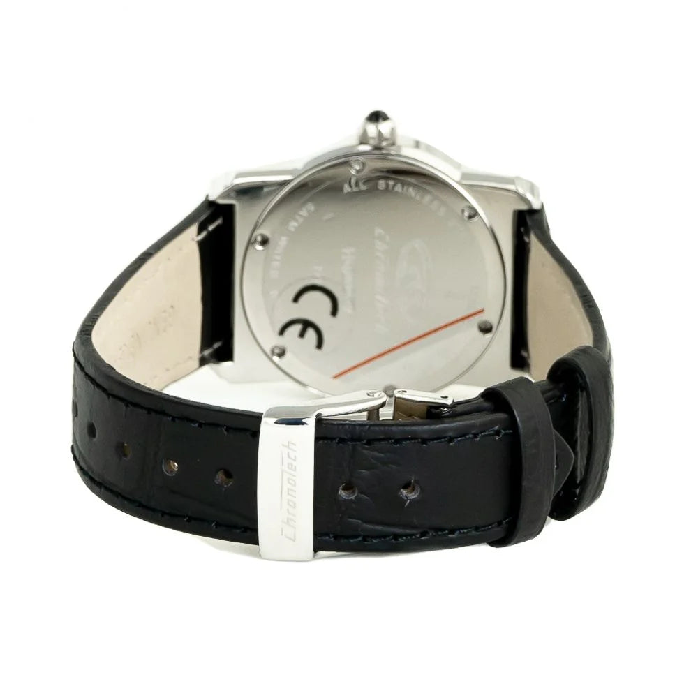 Chronotech Black Leather Dress Watch Silver Steel 37mm