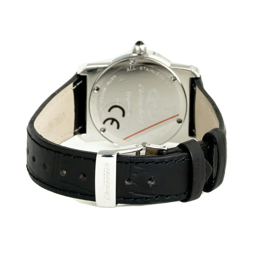Chronotech Black Leather Dress Watch Silver Steel 37mm