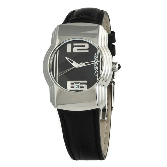 Chronotech Black Leather Dress Watch Silver Steel 37mm