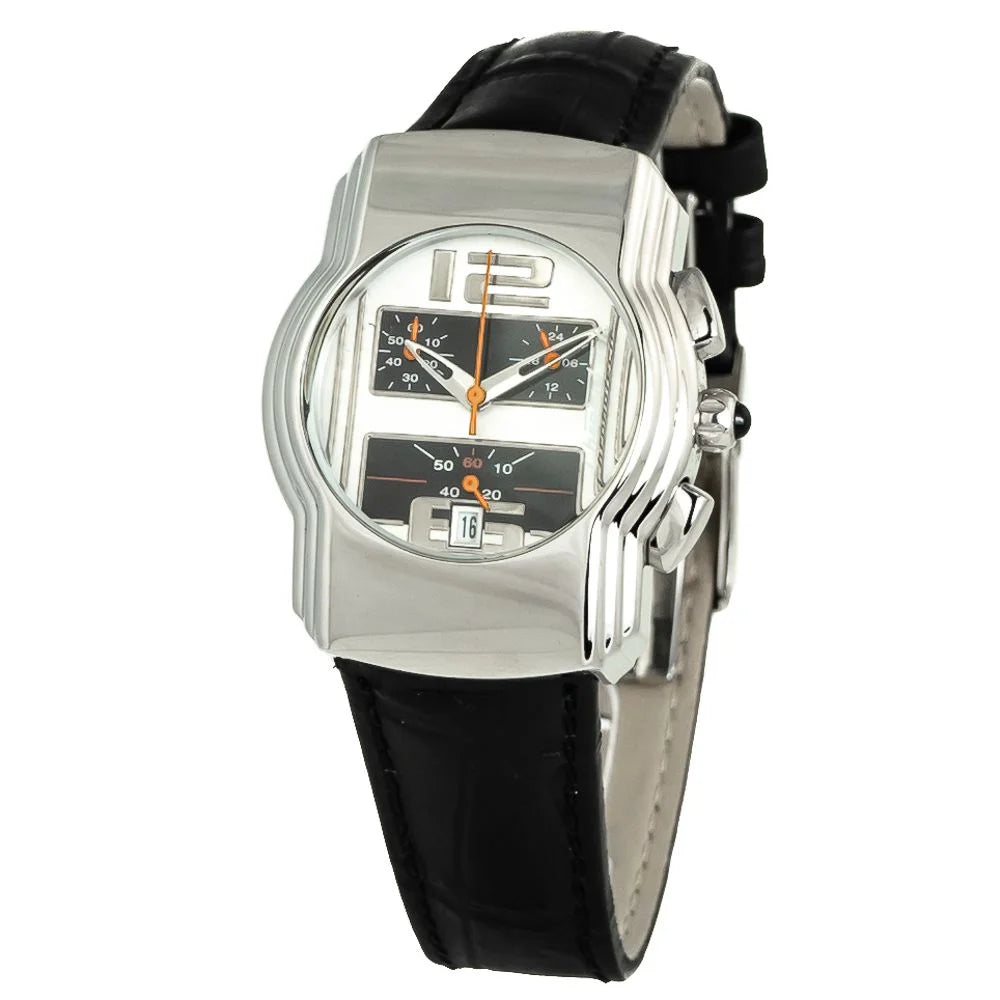 Chronotech Black Leather Dress Watch Silver Steel Analog 33MM