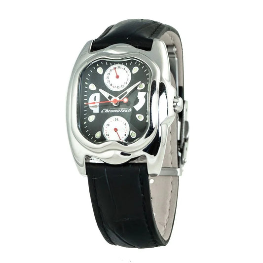 Chronotech Black Leather Dress Watch Silver Steel Case 33MM Dial