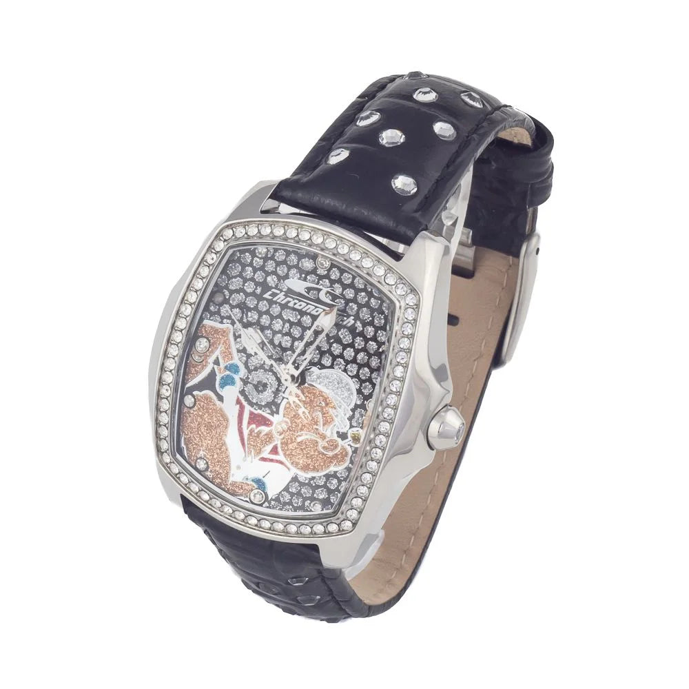 Chronotech Black Leather Dress Watch with Silver Steel Case 36MM