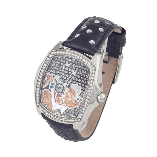 Chronotech Black Leather Dress Watch with Silver Steel Case 36MM