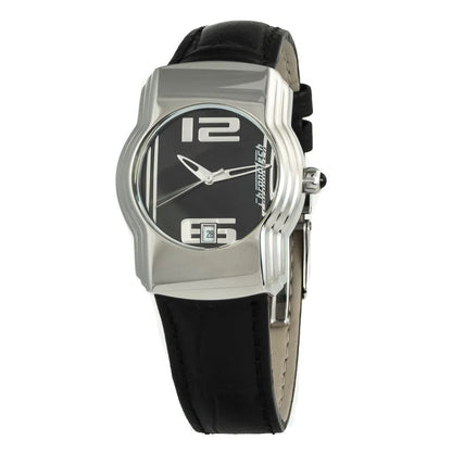 Chronotech Black Leather Dress Watch Silver Steel Case Dial 33mm