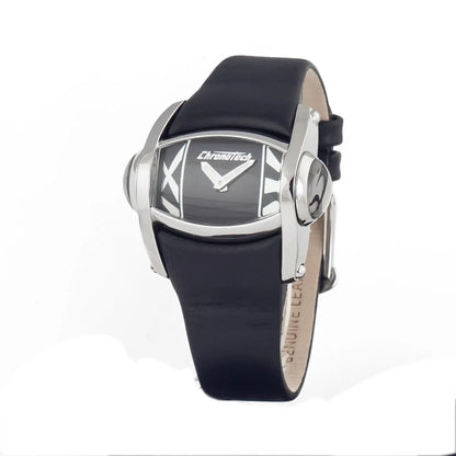 Chronotech Black Leather Dress Watch with Steel Case and Mineral Glass