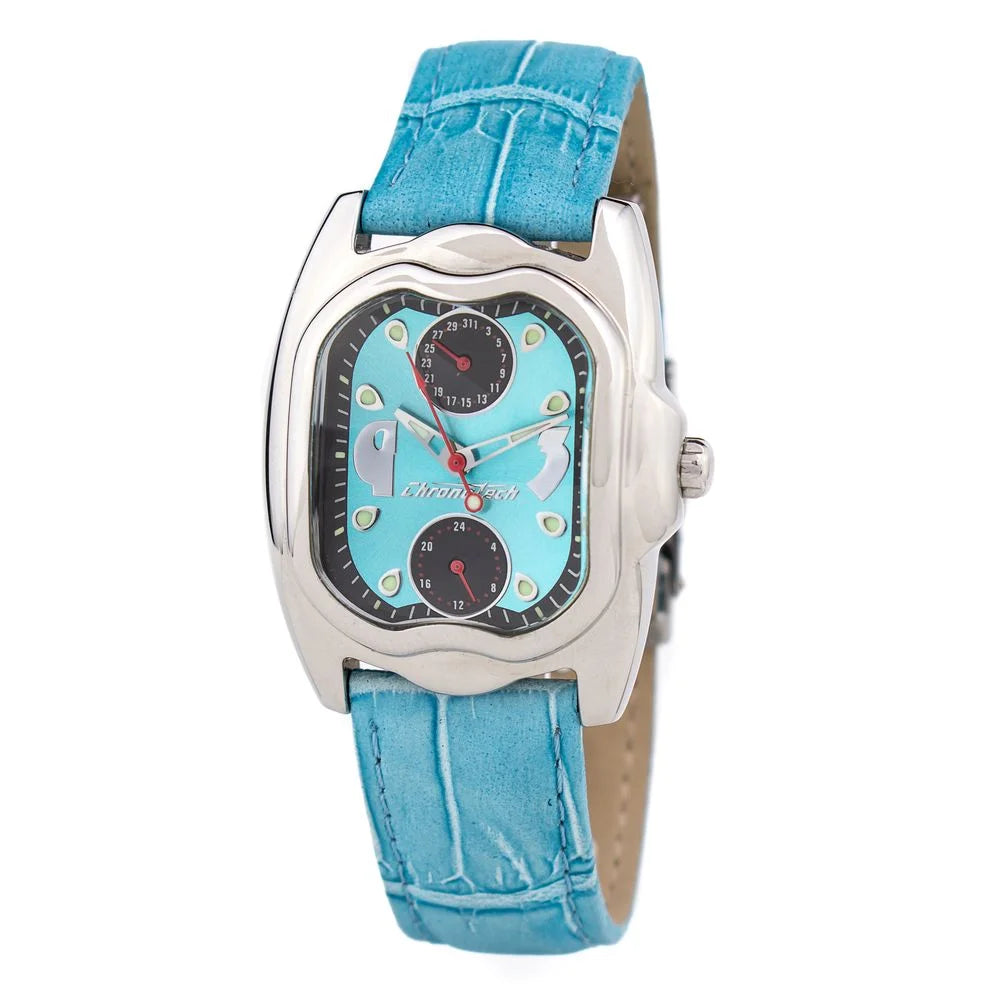 Chronotech Blue Leather Dress Watch with Silver Stainless Steel Case