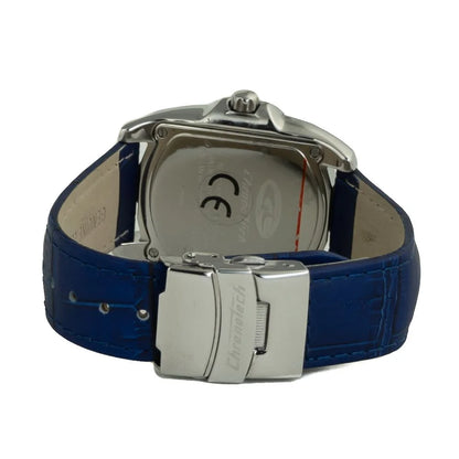 Chronotech Blue Leather Dress Watch with Silver Steel Case 33MM
