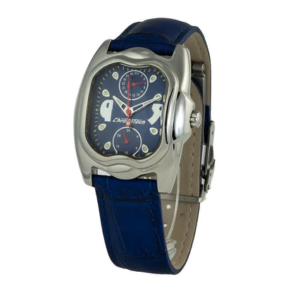 Chronotech Blue Leather Dress Watch with Silver Steel Case 33MM