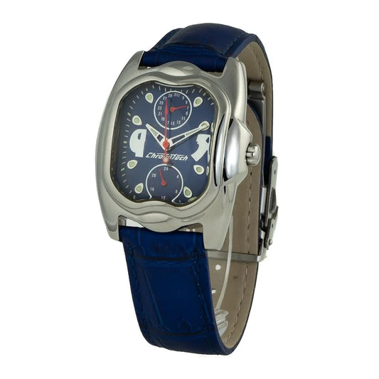 Chronotech Blue Leather Dress Watch with Silver Steel Case 33MM