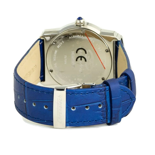 Chronotech Blue Leather Dress Watch with Silver Steel Case 36MM